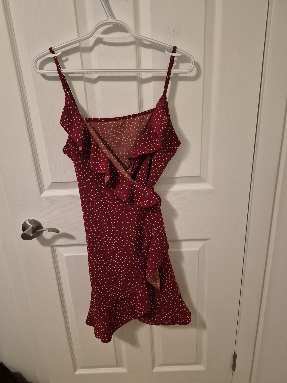 ROMWE Burgundy Polka Dot Ruffle Mini Dress